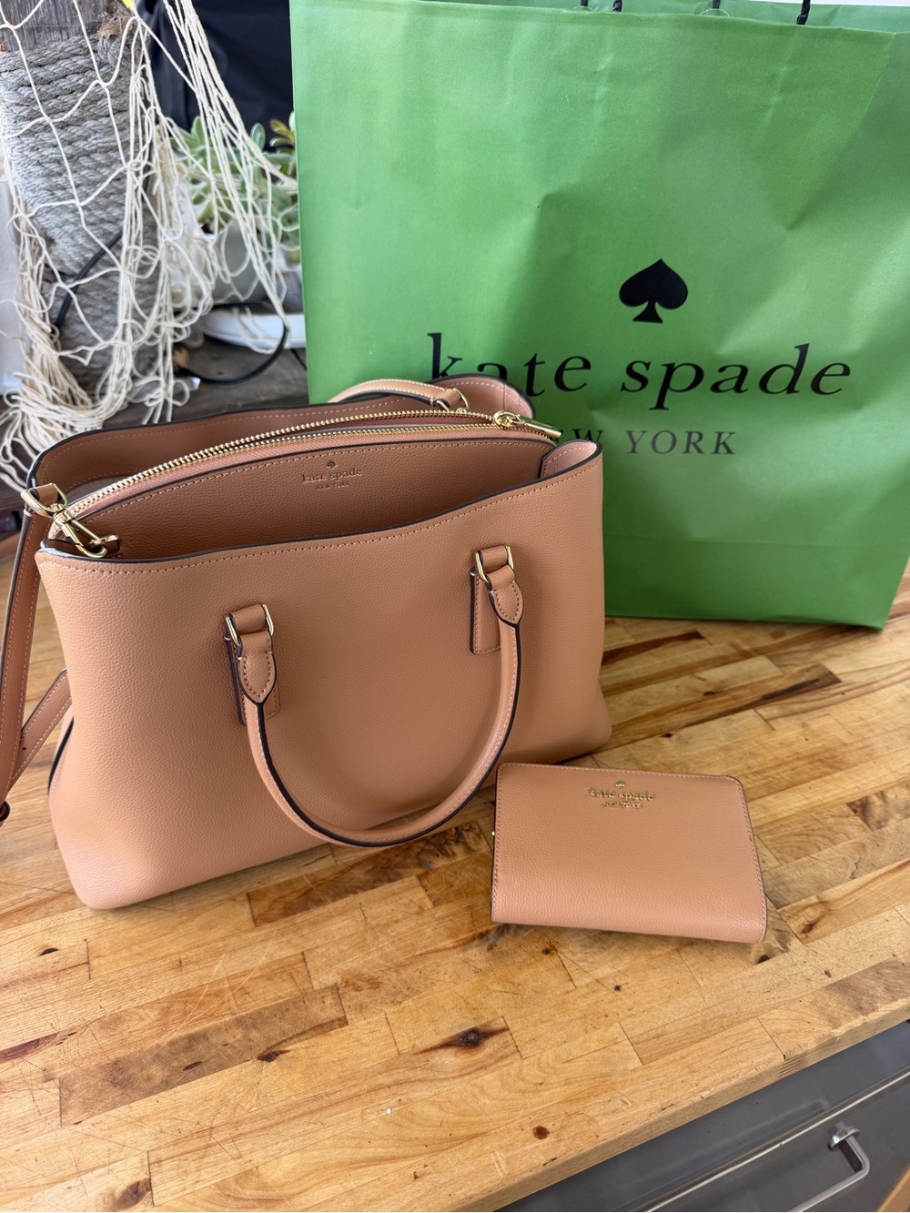 kate spade Pebbled Leather Tote and Wallet in Light Brown